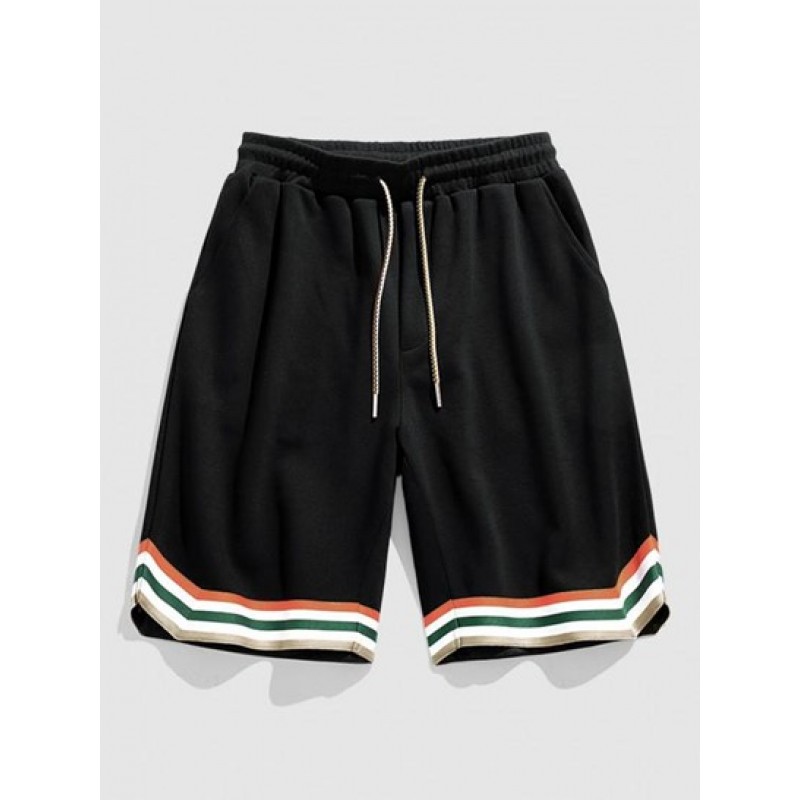 Rainbow Drawstring Striped Semi-sheer Shorts