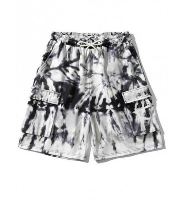 Drawstring Tie Dye Letter Print Shorts