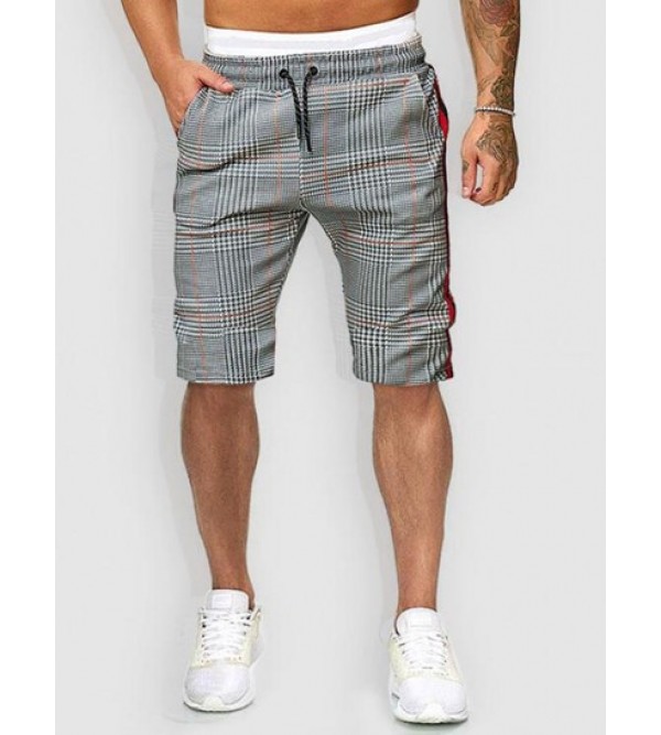 Houndstooth Print Drawstring Casual Shorts