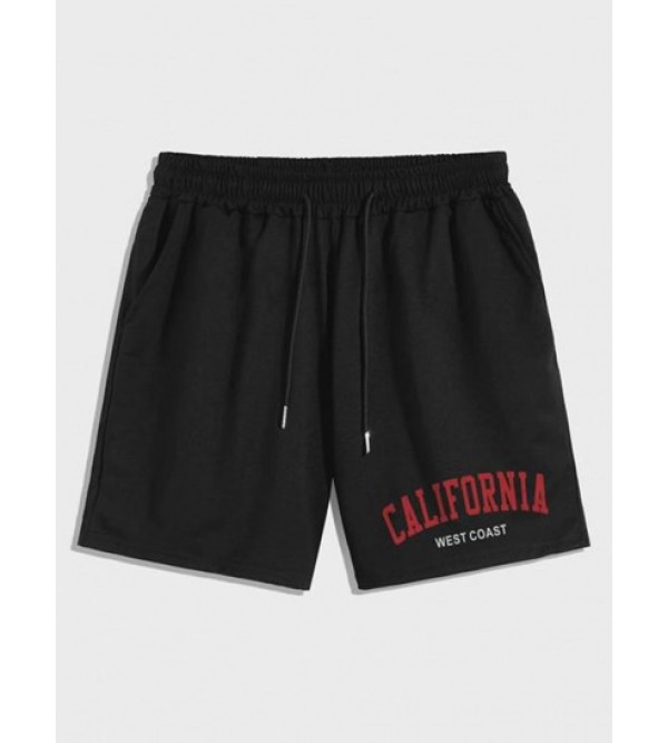 CALIFORNIA Print Casual Drawstring Shorts