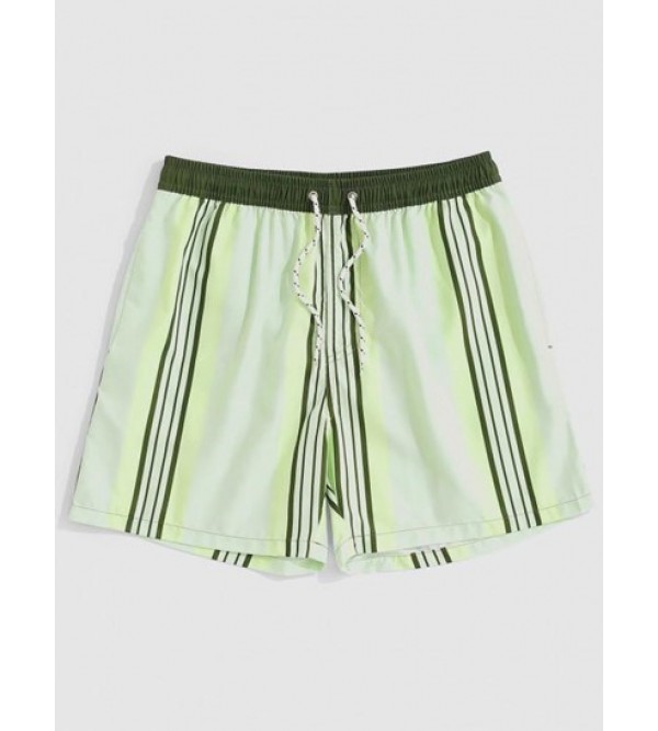 Striped Print Drawstring Vacation Shorts