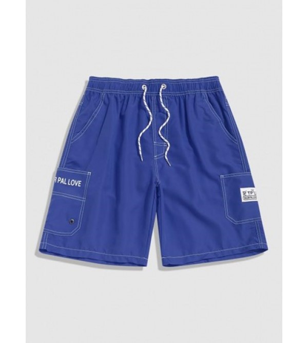 Multi Pockets Stitching Patched Drawstring Cargo Shorts