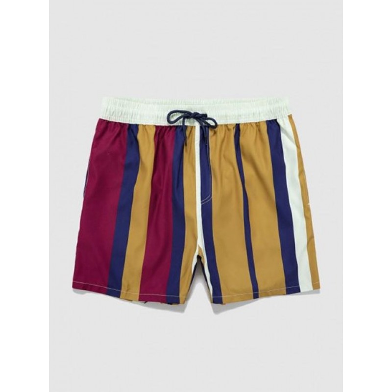 Drawstring Striped Pocket Beach Shorts