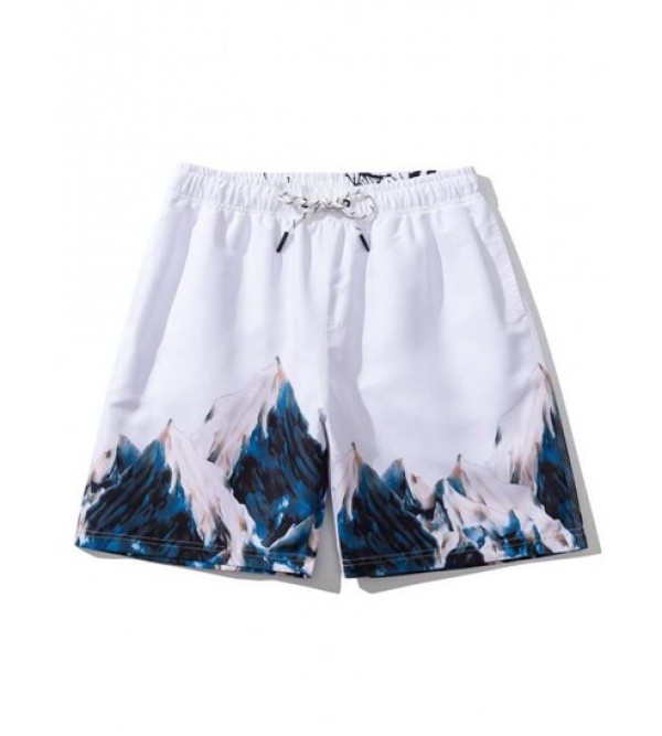 Mountain Painting Letter Print Drawstring Casual Shorts