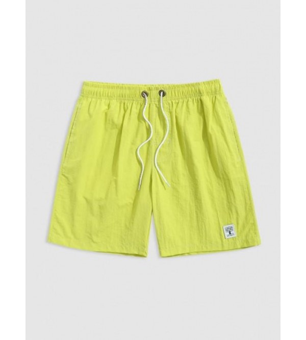 Solid Color Label Design Casual Drawstring Shorts