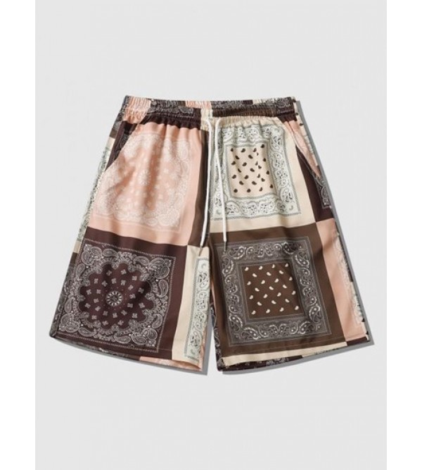 Scarf Print Drawstring Casual Beach Shorts