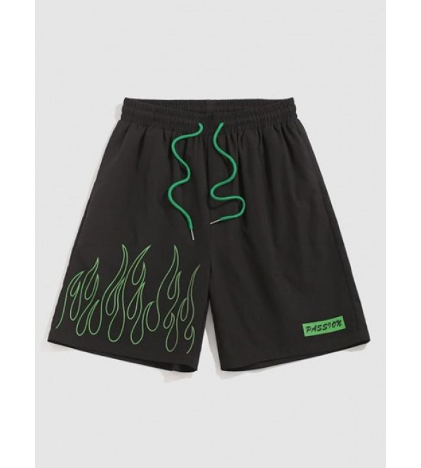 PASSION Fire Flame Drawstring Waist Casual Shorts