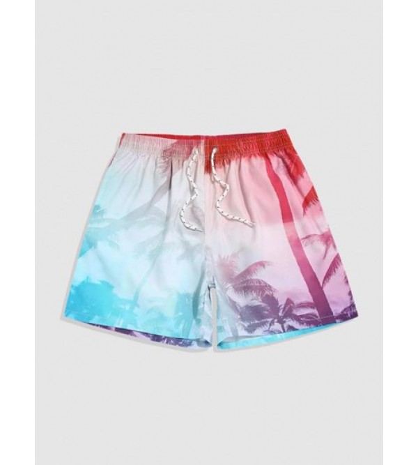 Coconut Tree Print Pocket Drawstring Shorts
