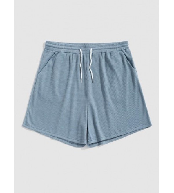 Textured Drawstring Solid Color Causal Shorts