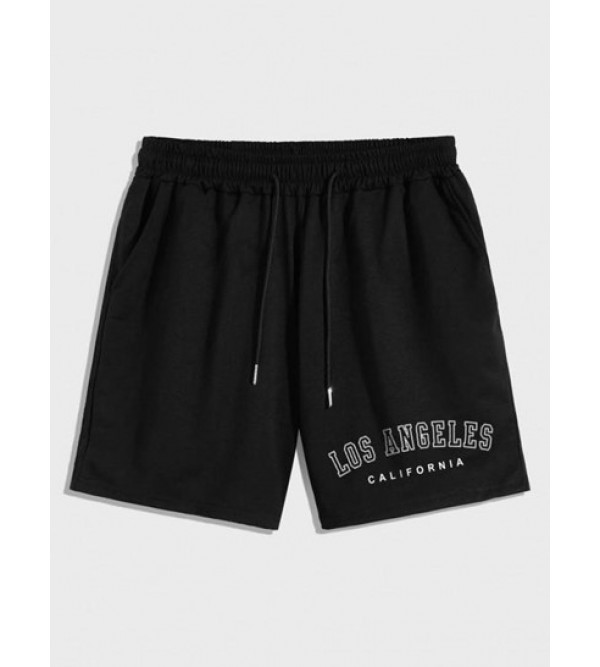 LOS ANGELES Letter Printed Drawstring Shorts