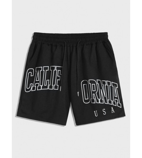 CALIFORNIA Letter Printed Drawstring Shorts