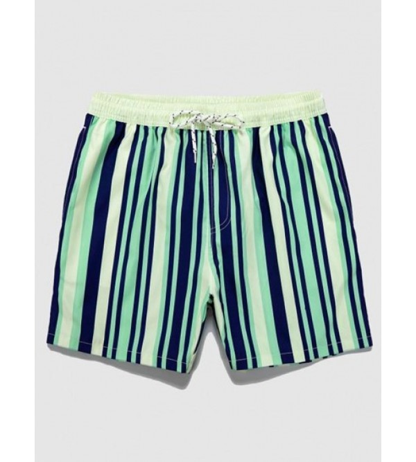 Vertical Stripe Print Casual Pocket Beach Shorts