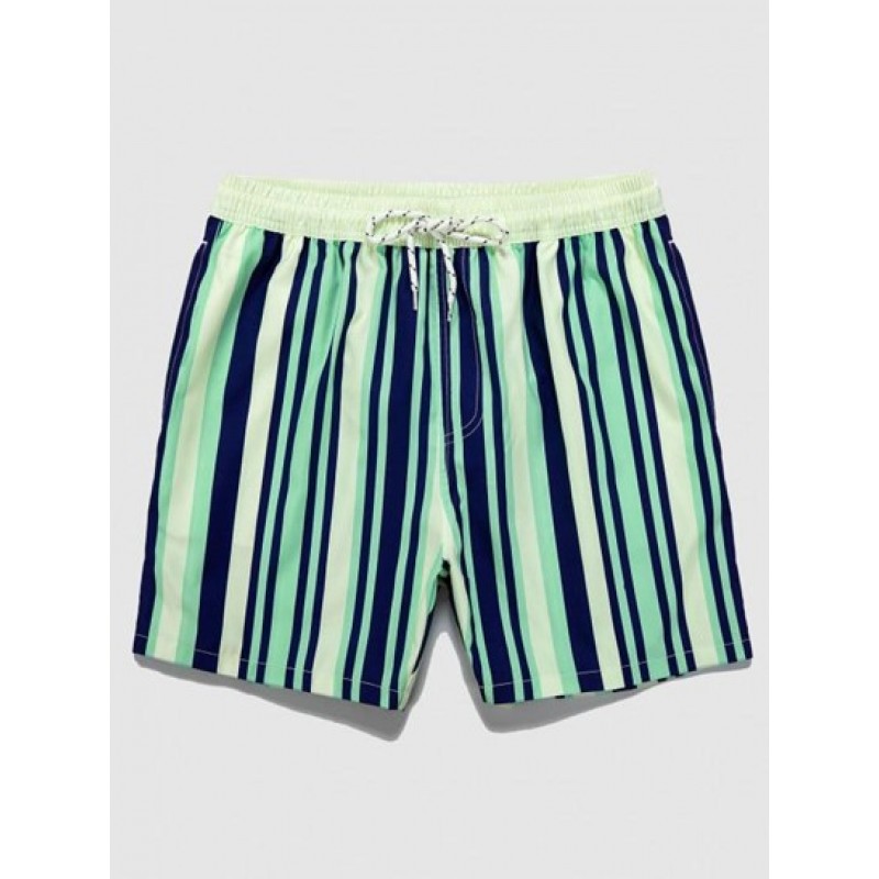 Vertical Stripe Print Casual Pocket Beach Shorts
