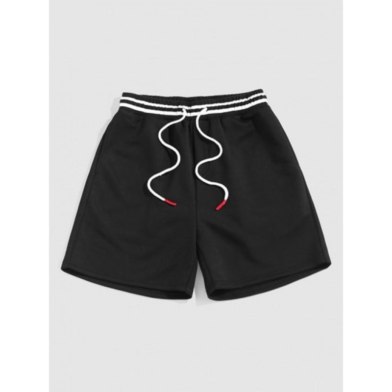 Streetwear Pure Color Drawstring Sweat Shorts