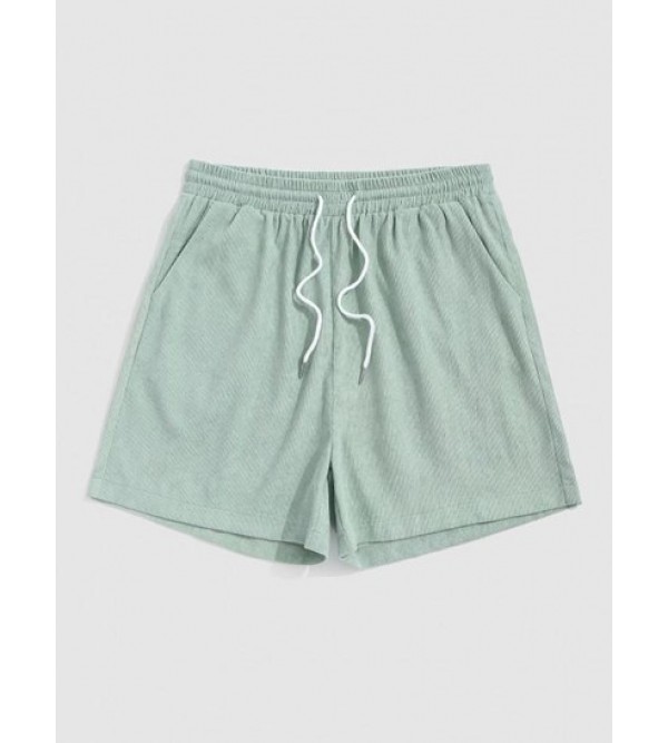 Solid Color Drawstring Corduroy Shorts