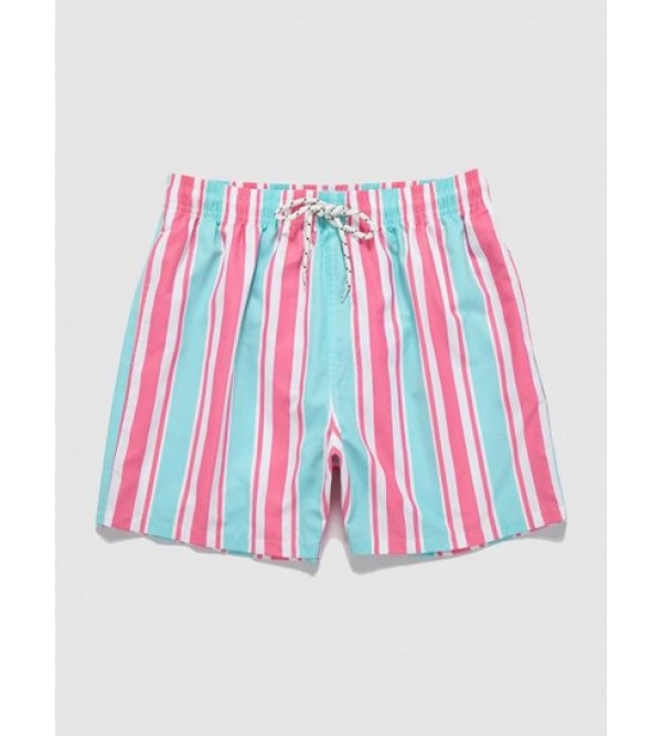 Striped Pocket Drawstring Beach Shorts