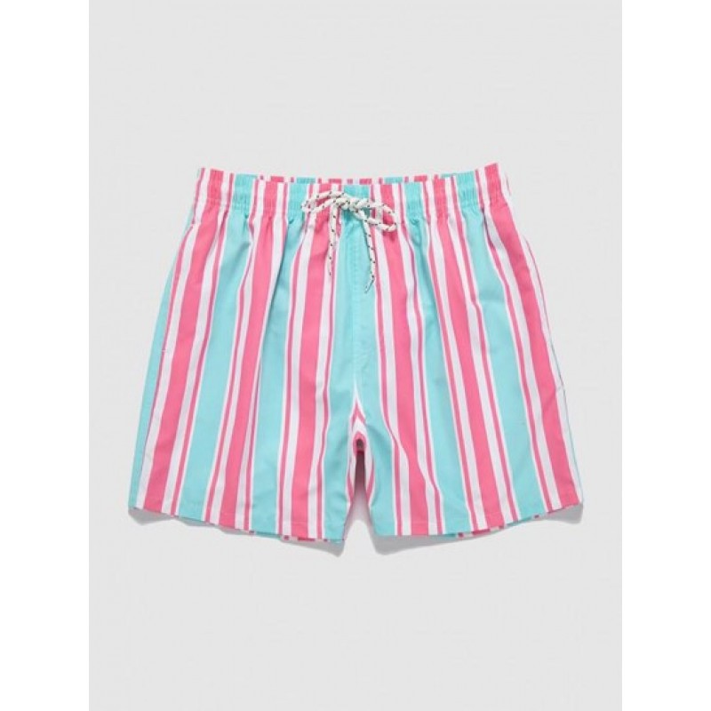 Striped Pocket Drawstring Beach Shorts