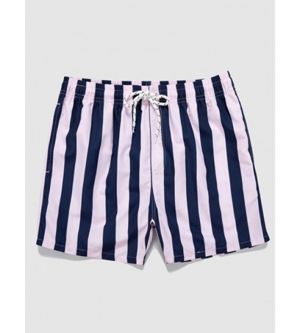 Striped Colorblock Drawstring Pocket Beach Shorts