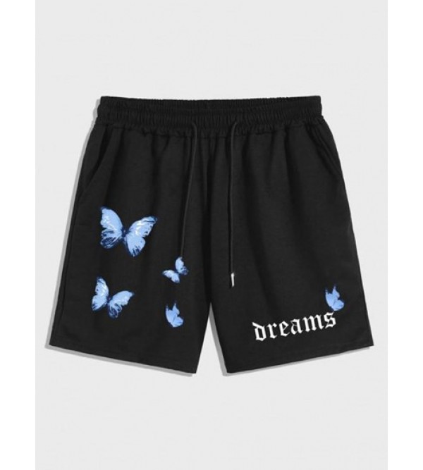 Drawstring Cotton Butterfly DREAMS Graphic Sweat Shorts