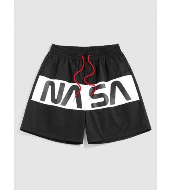 Streetwear Letter Print Colorblock Shorts