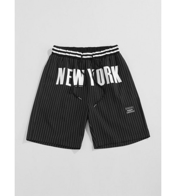 Streetwear Pinstripes NEW YORK Pattern Drawstring Shorts