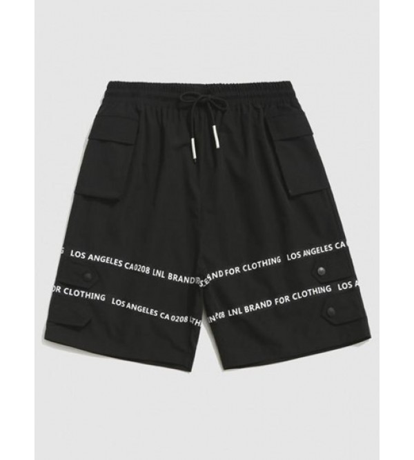 Streetwear Drawstring Letter Print Cargo Shorts