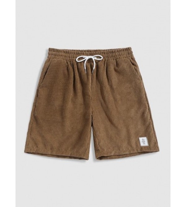 Pure Color Drawstring Corduroy Shorts
