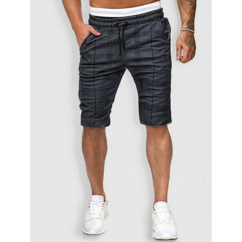 Plaid Pattern Casual Drawstring Shorts
