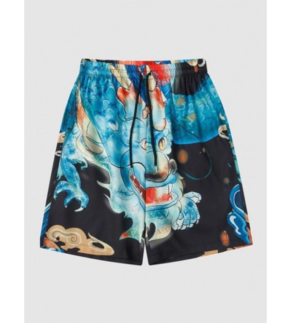 Chinese Dragon Drawstring Beach Shorts