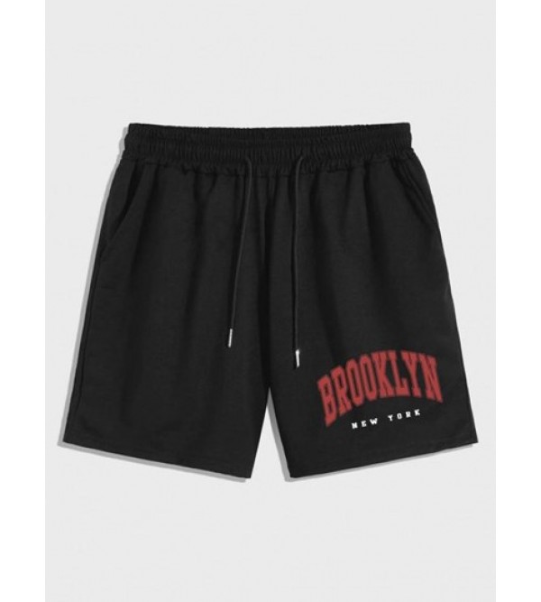 BROOKLYN Letter Printed Casual Drawstring Shorts