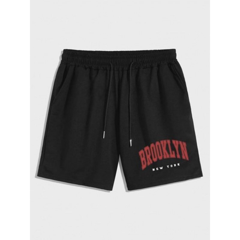 BROOKLYN Letter Printed Casual Drawstring Shorts