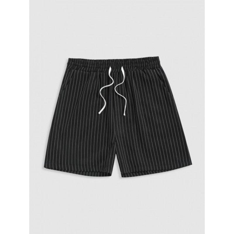Striped Pattern Drawstring Casual Shorts