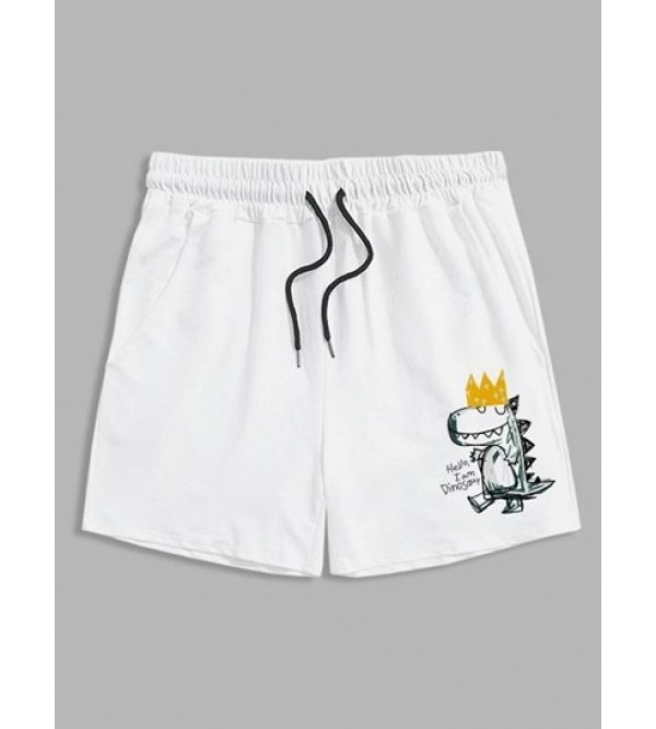 Cartoon Dinosaur Graphic Cotton Shorts