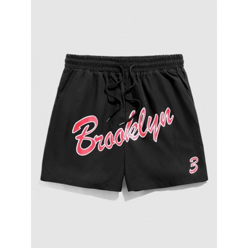 Brooklyn Letter Printed Drawstring Streetwear Basketball Shorts