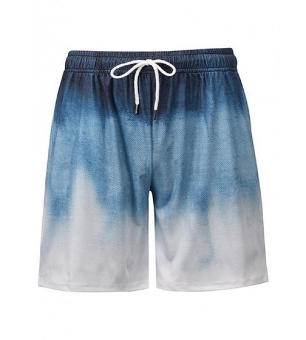 Ombre Print Drawstring Casual Shorts