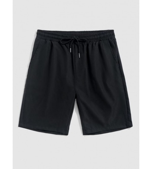 Casual Solid Color Drawstring Pockets Shorts