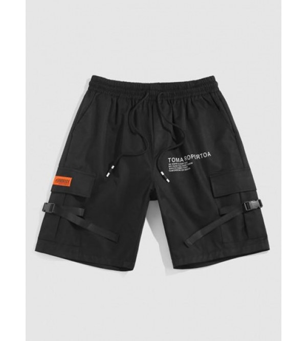 Letter Graphic Buckle Drawstring Streetwear Cargo Shorts