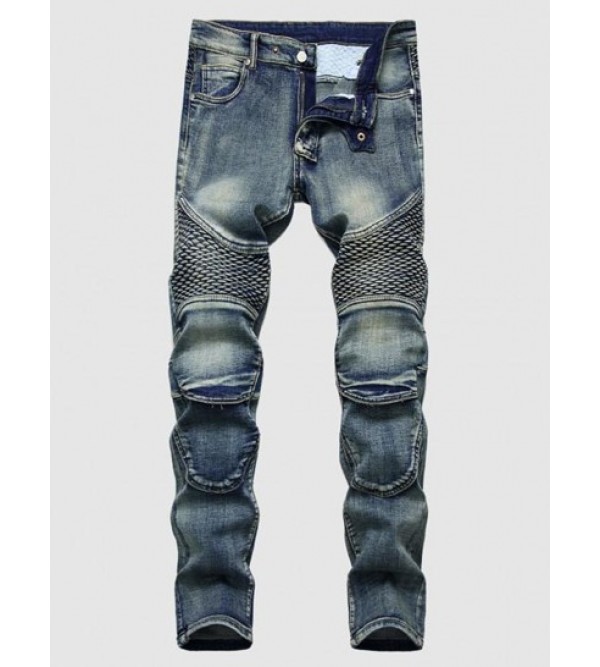 Faded Wash Stitching Patch Vintage Jeans