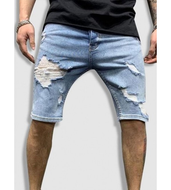 Zipper Fly Distressed Denim Shorts