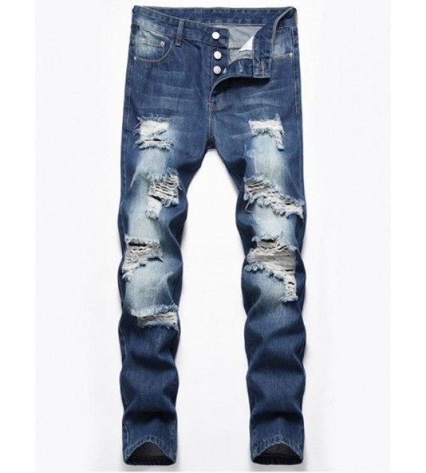 Ripped Destroyed Design Button Fly Jeans