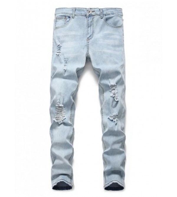Ripped Light Wash Distressed Decoration Casual Jeans