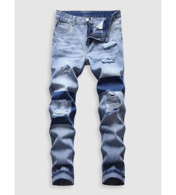 Ripped Patchwork Pockets Jeans