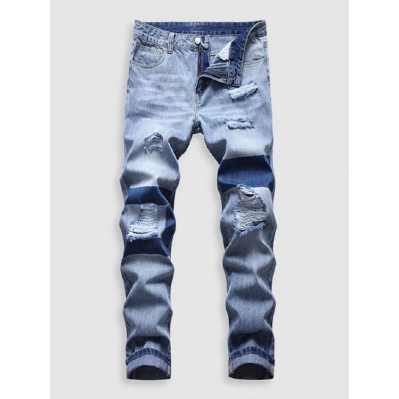Ripped Patchwork Pockets Jeans