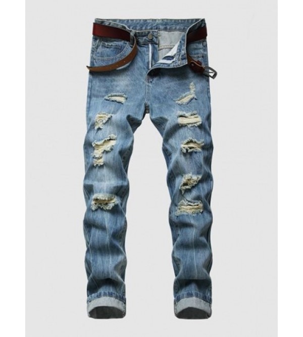 Zip Fly Distressed Jeans