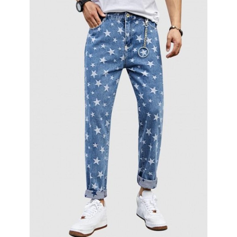 Stars Print Tapered Jeans