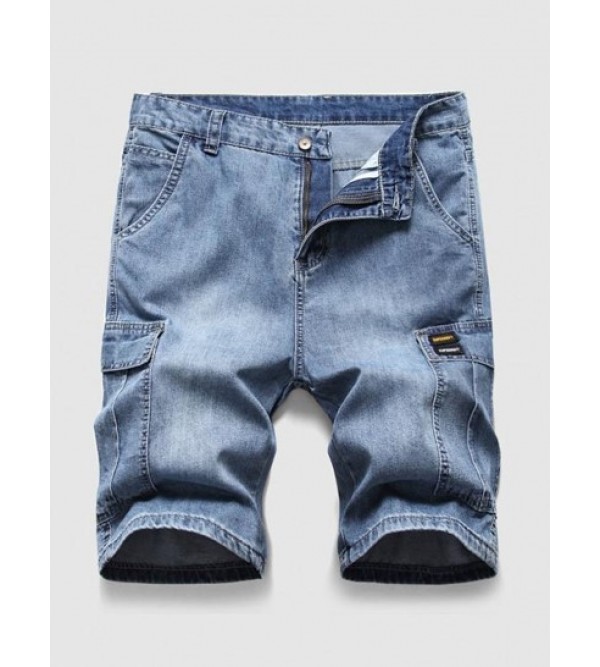 Multi Pocket Label Design Denim Shorts