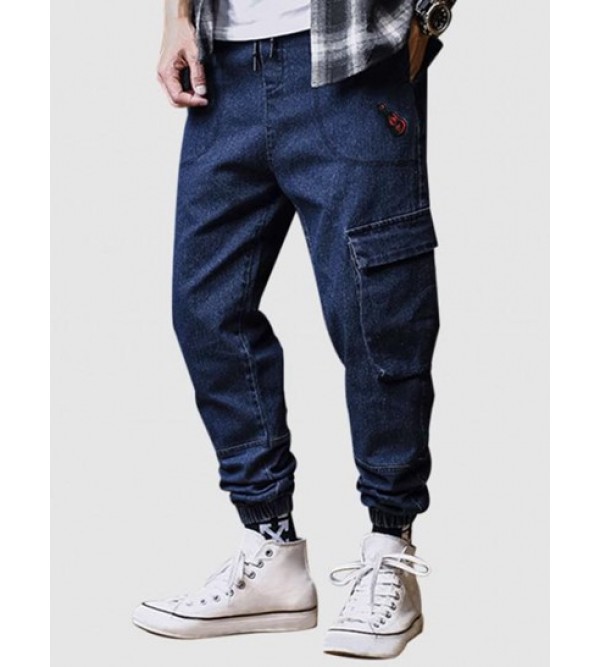 Guitar Applique Drawstring Joggers Cargo Jeans
