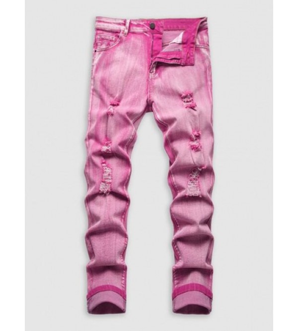 Distressed Stretchy Zipper Fly Jeans