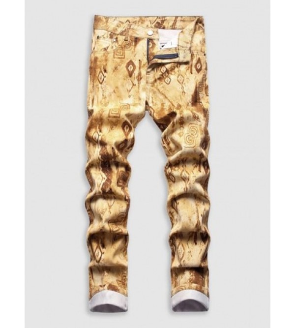 Ethnic Style Graphic Print Pockets Retro Jeans