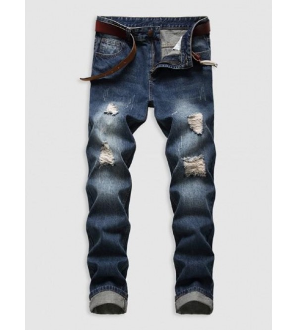 Ripped Vintage Zipper Fly Casual Jeans